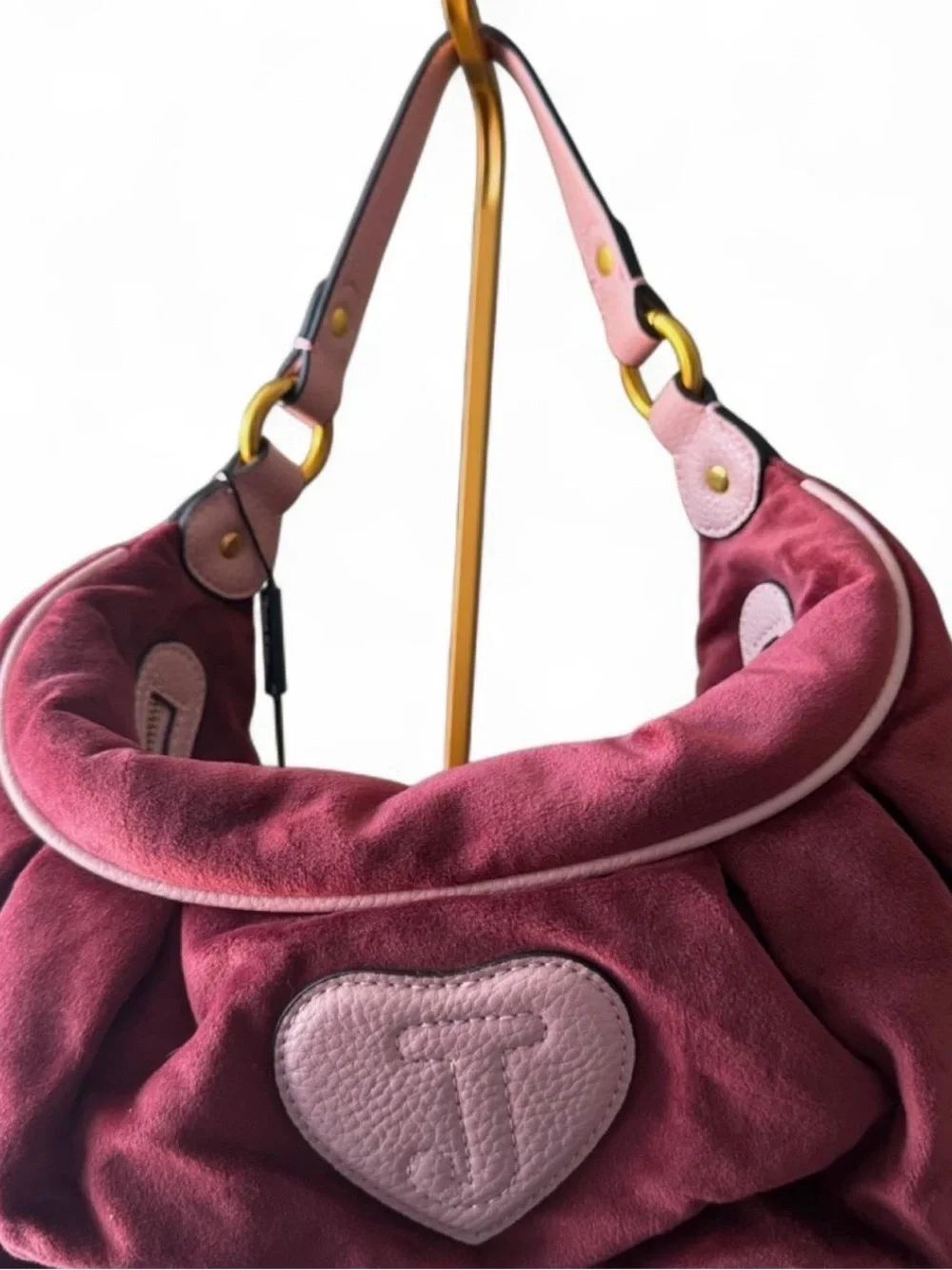 Juicy Couture Wine Velvet Hobo with Gold Heart Charm